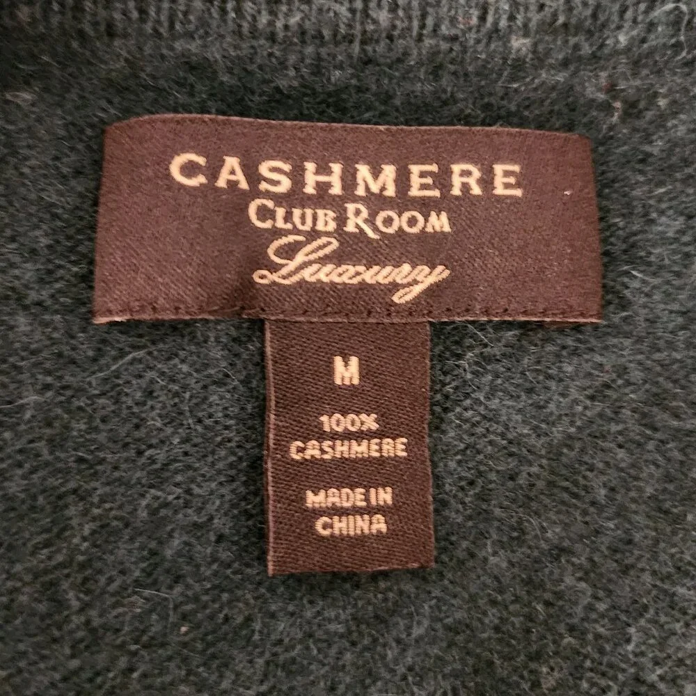 Men’s 100% Cashmere Sweater by Club Room Lux Size Medium Pine Forest Dark Green - Picture 4 of 5